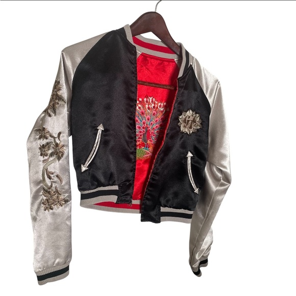 Y2K It Jeans Reversible Embroidered Oriental Silky Peacock Jacket 🦚 - Picture 6 of 15